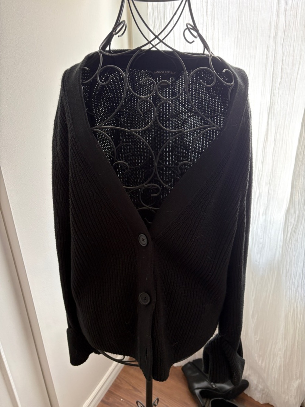 Banana Republic Black V-Neck Button Cardigan